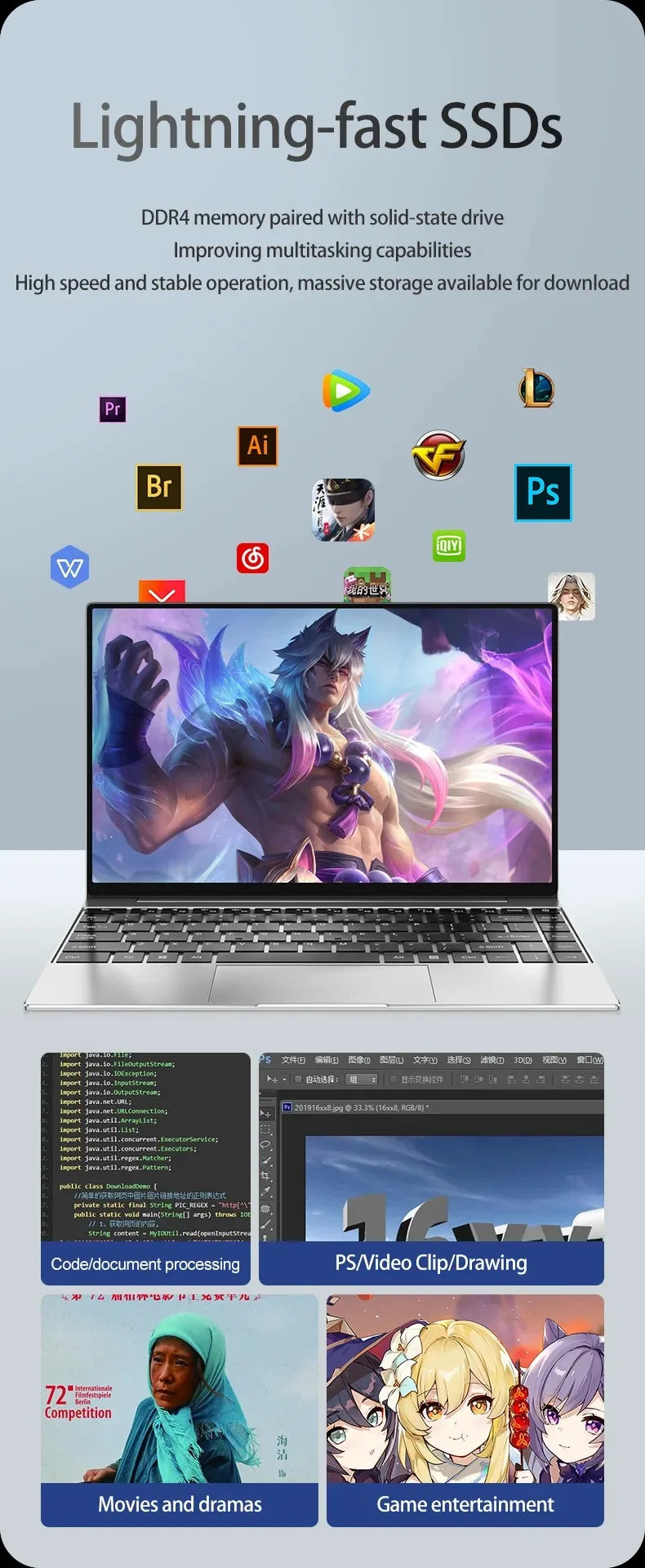Ultra Slim Laptop 14.1" 16GB RAM 2TB SSD Intel N3700 Gaming PC 1920*1080 Display Office Study Computer PC Windows 11 Pro