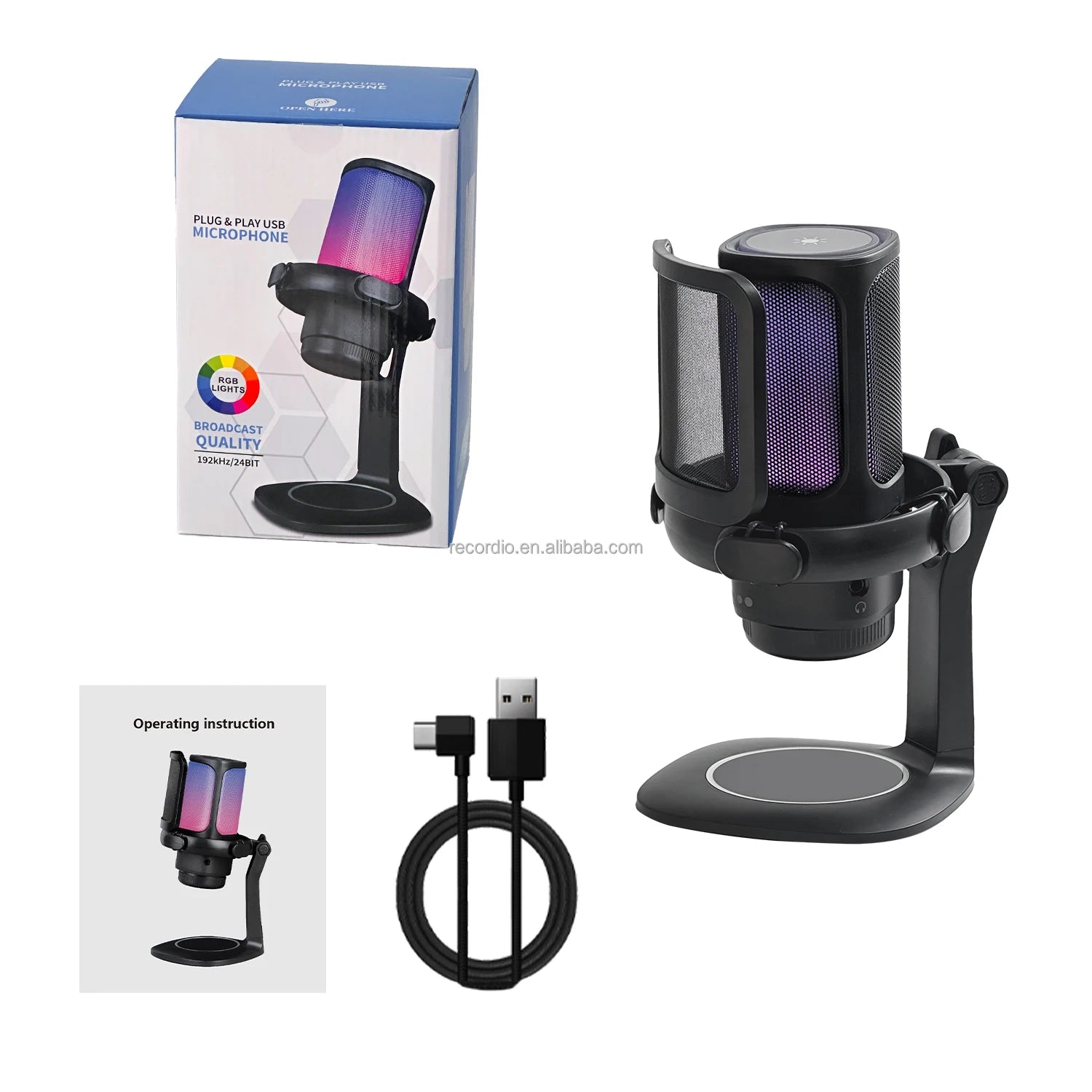 Gaming Microphone USB PC Mic for Podcasts Videos Condenser Mic with Quick Mute Stand Pop Filter RGB Indicator Shock Mount
