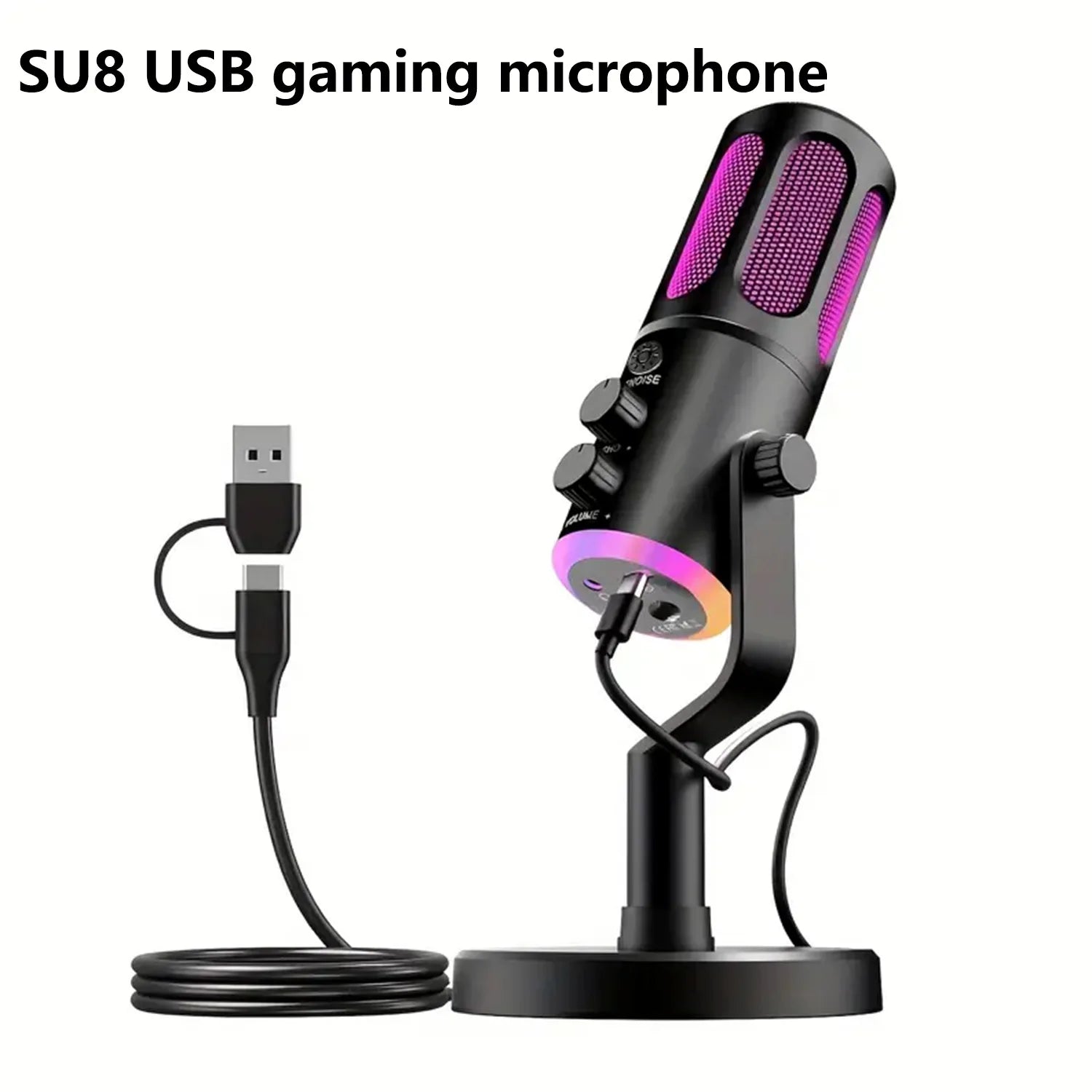 RGB Gaming USB Desktop Dynamic Microphone Wired Cross-Border for PC & Mobile Phones Compatible with Podcasts