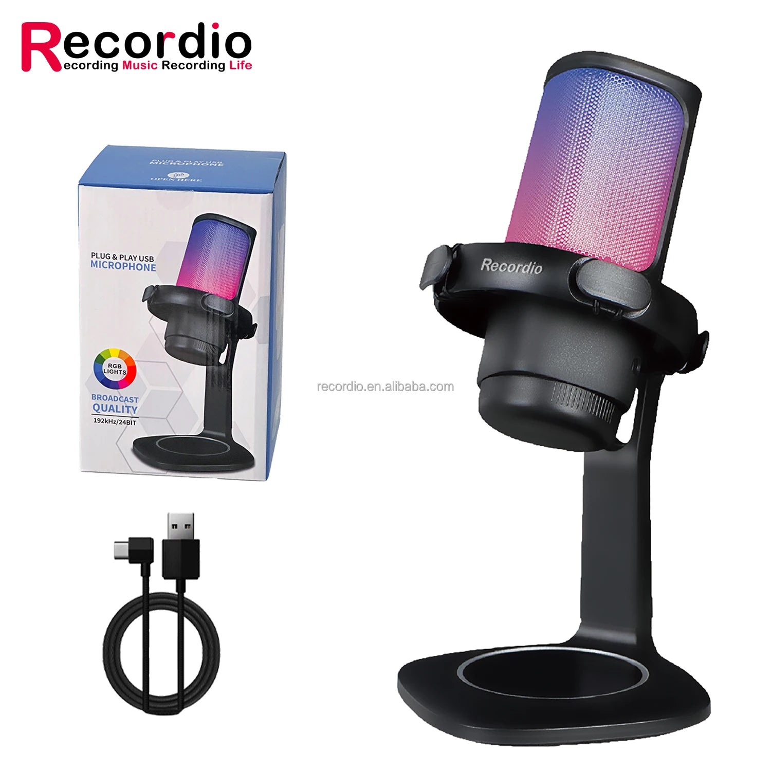 Gaming Microphone USB PC Mic for Podcasts Videos Condenser Mic with Quick Mute Stand Pop Filter RGB Indicator Shock Mount