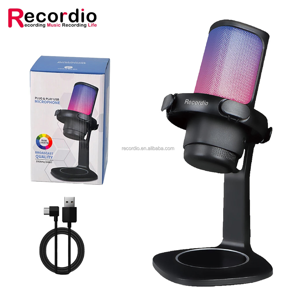 Gaming Microphone USB PC Mic for Podcasts Videos Condenser Mic with Quick Mute Stand Pop Filter RGB Indicator Shock Mount