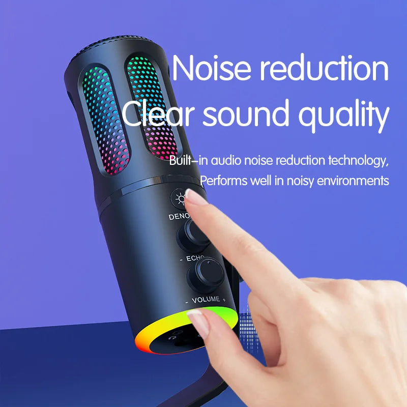 RGB Gaming USB Desktop Dynamic Microphone Wired Cross-Border for PC & Mobile Phones Compatible with Podcasts