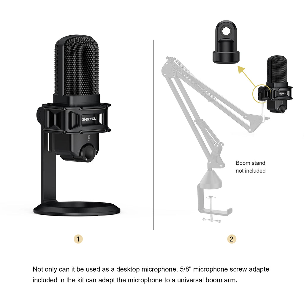 USB Microphone for Computer, Condenser Cardioid Desktop Mic Plug & Play with Mic Gain, Mute Button and Headphone Port,