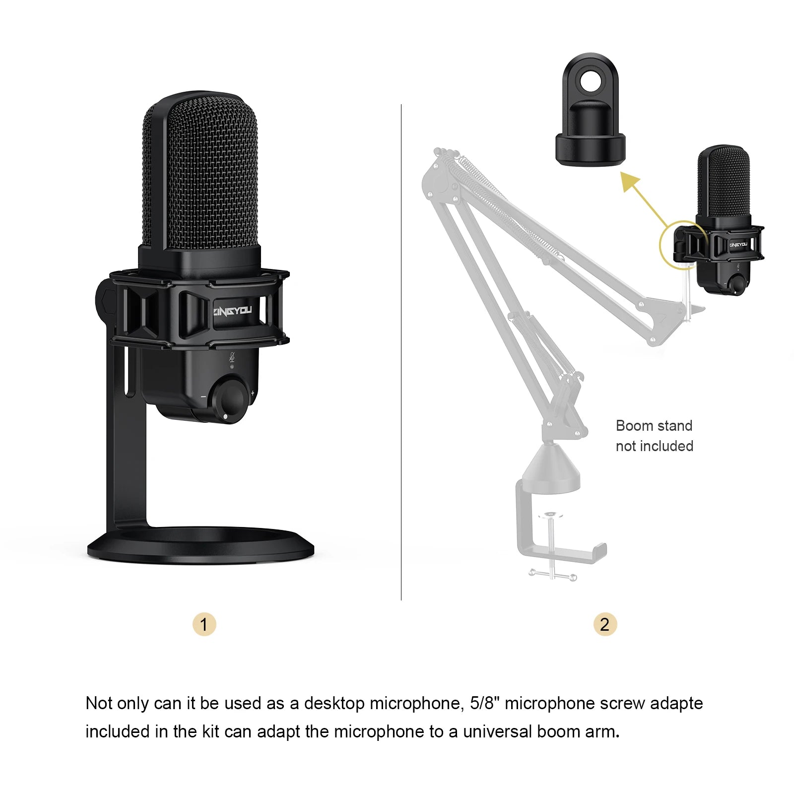 USB Microphone for Computer, Condenser Cardioid Desktop Mic Plug & Play with Mic Gain, Mute Button and Headphone Port,
