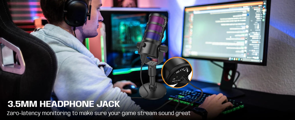 Pod Professional USB Desktop Condenser Gaming Microphone Touch Screen Ring Light Noise Canceling Portable Sound Card for Studio