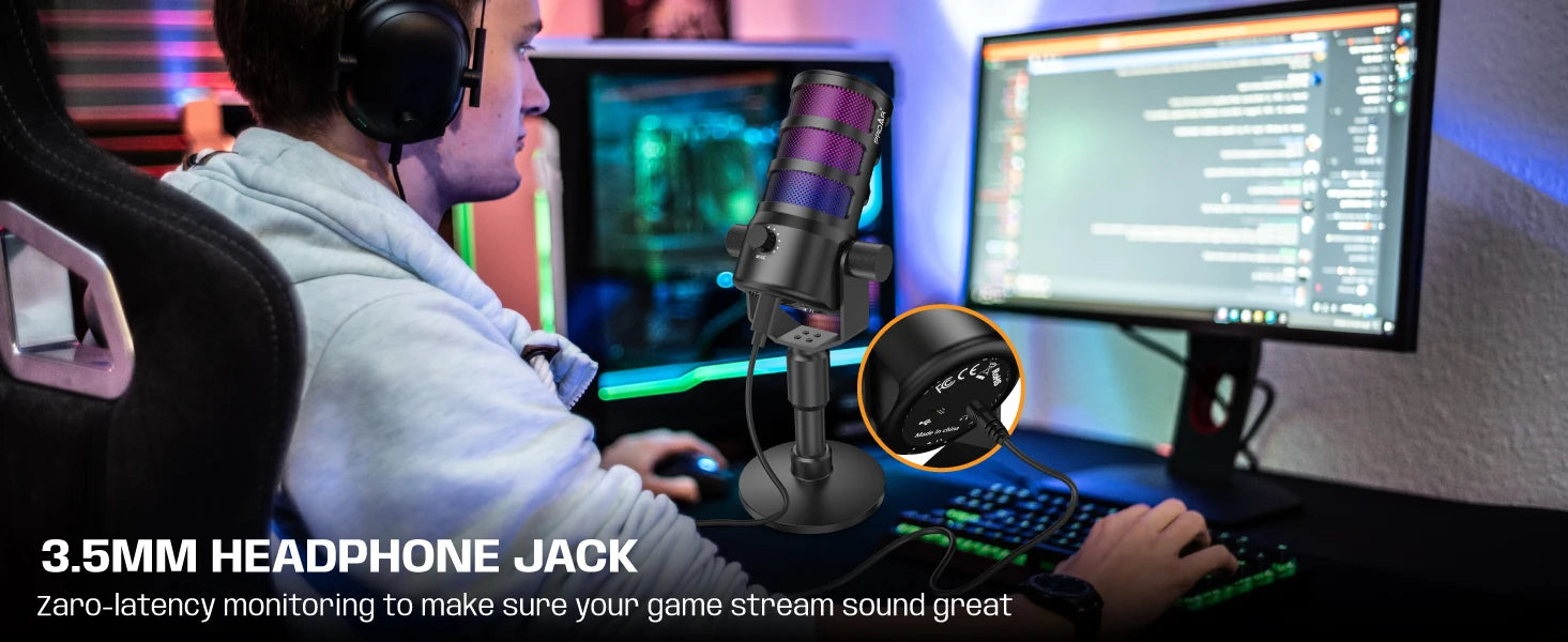 Pod Professional USB Desktop Condenser Gaming Microphone Touch Screen Ring Light Noise Canceling Portable Sound Card for Studio