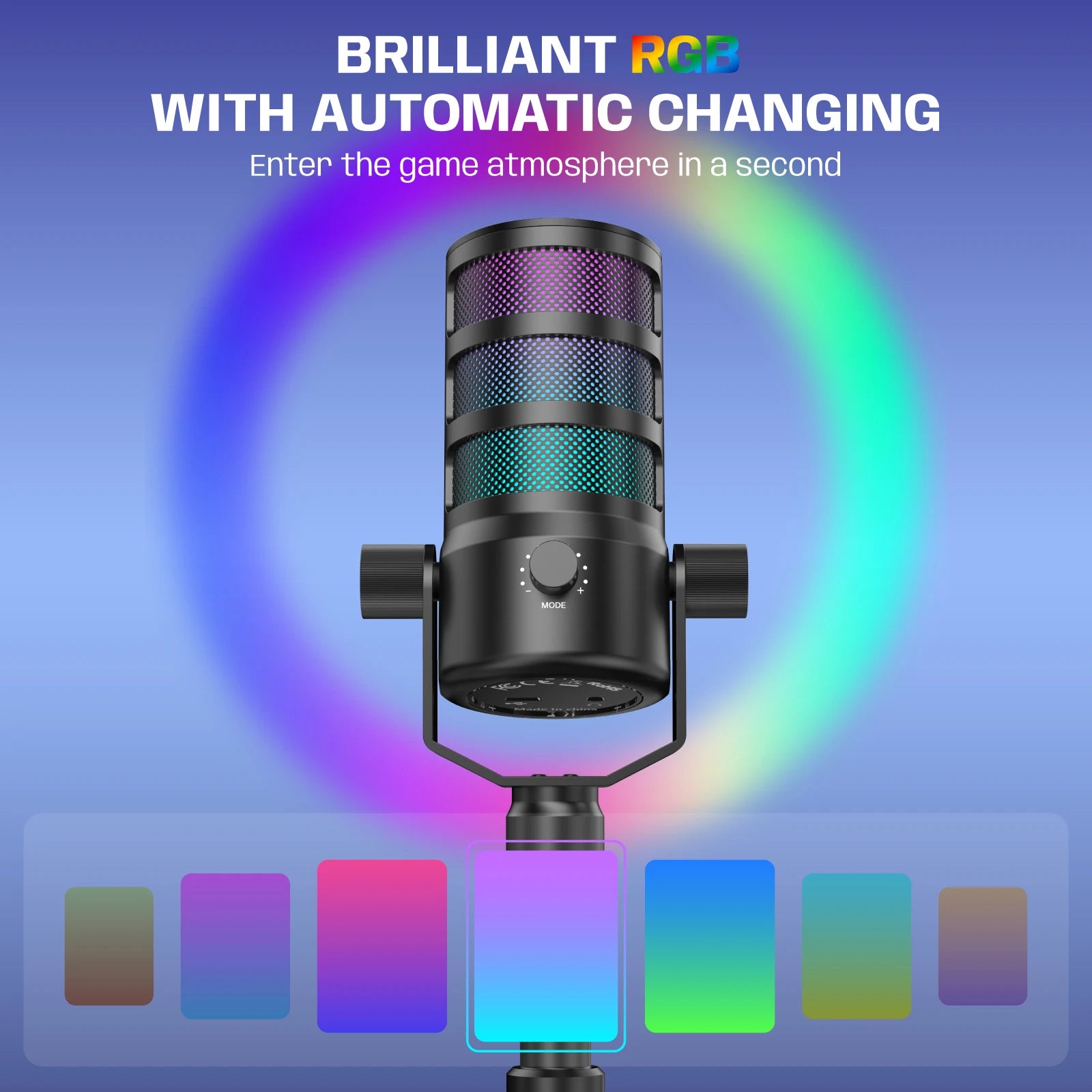Pod Professional USB Desktop Condenser Gaming Microphone Touch Screen Ring Light Noise Canceling Portable Sound Card for Studio