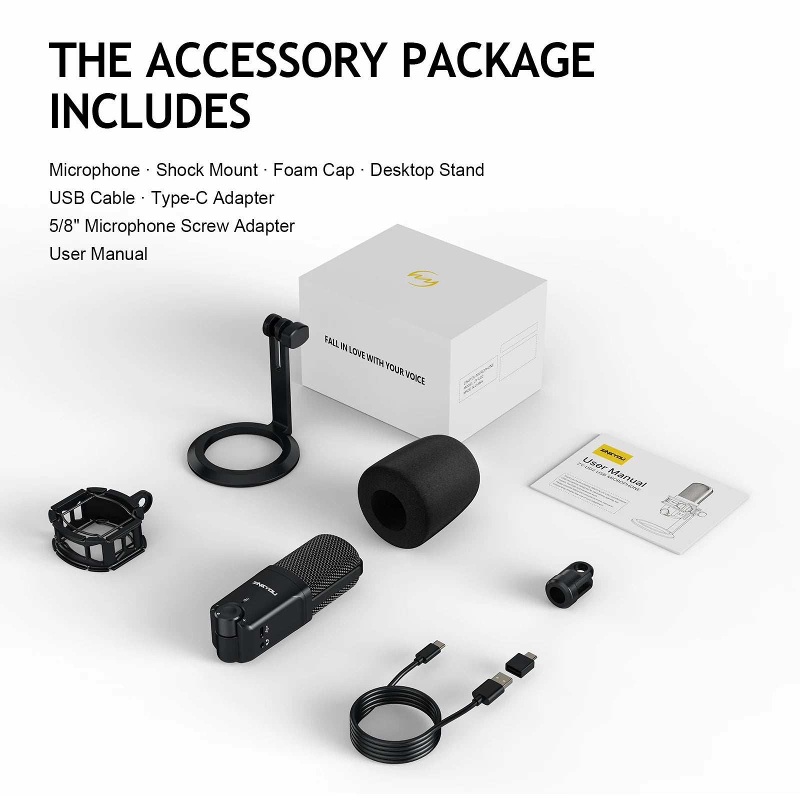 USB Microphone for Computer, Condenser Cardioid Desktop Mic Plug & Play with Mic Gain, Mute Button and Headphone Port,
