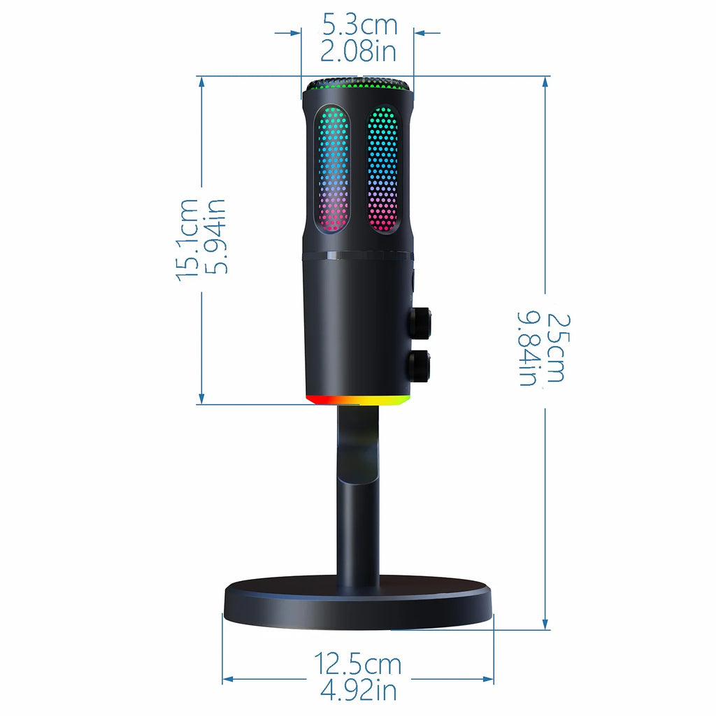 RGB Gaming USB Desktop Dynamic Microphone Wired Cross-Border for PC & Mobile Phones Compatible with Podcasts