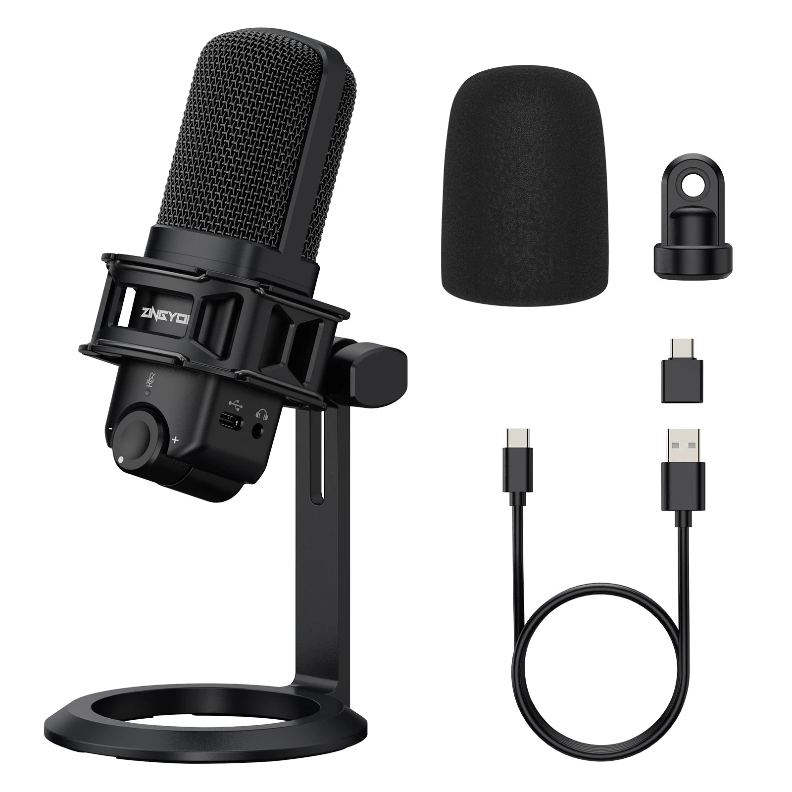 USB Microphone for Computer, Condenser Cardioid Desktop Mic Plug & Play with Mic Gain, Mute Button and Headphone Port,