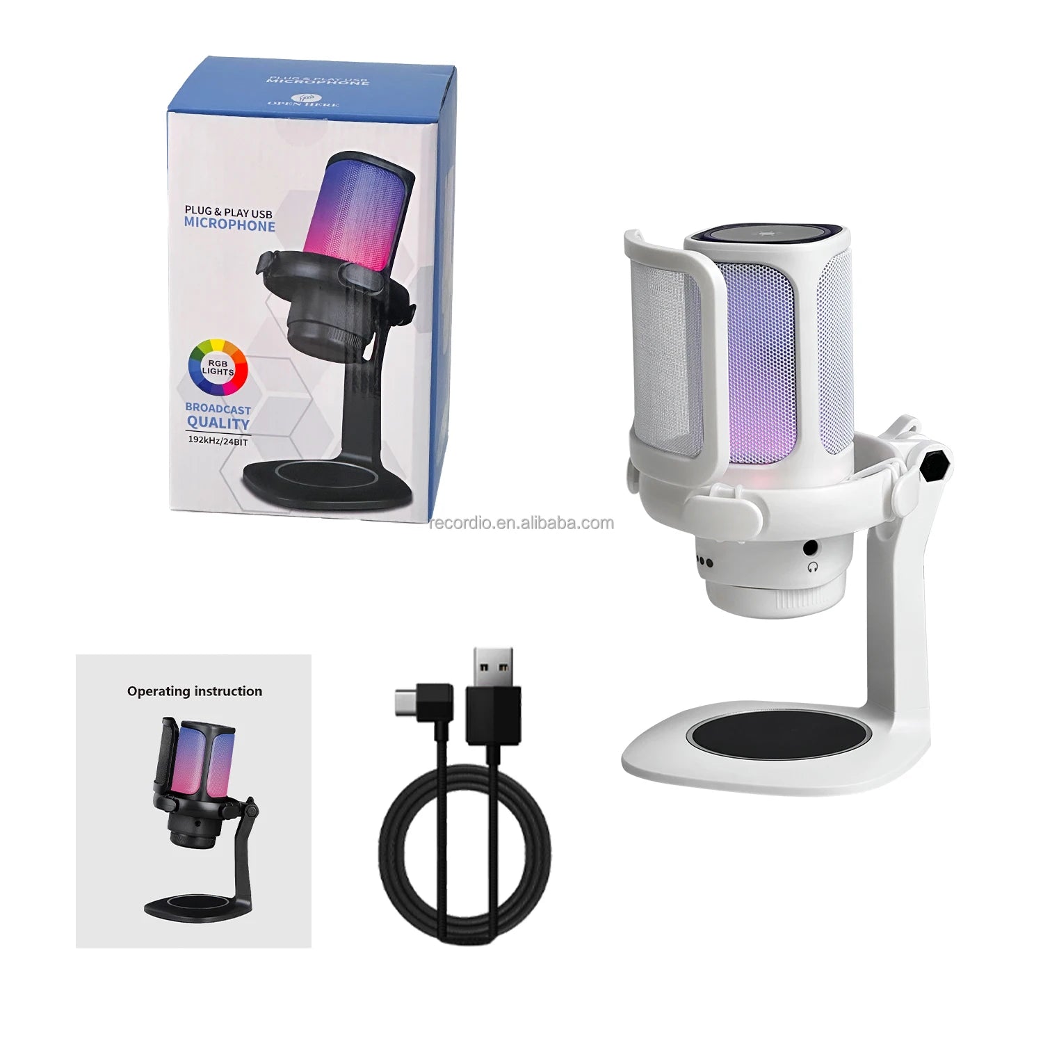 Gaming Microphone USB PC Mic for Podcasts Videos Condenser Mic with Quick Mute Stand Pop Filter RGB Indicator Shock Mount