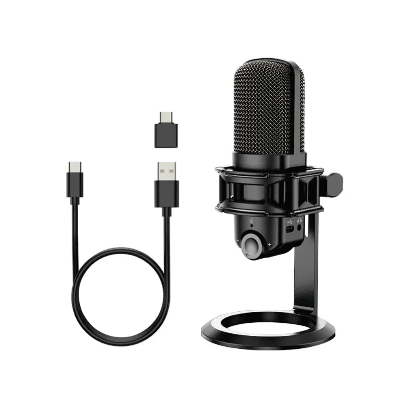 USB Microphone for Computer, Condenser Cardioid Desktop Mic Plug & Play with Mic Gain, Mute Button and Headphone Port,
