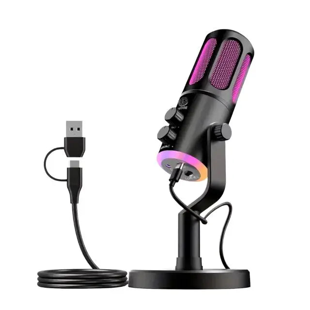 RGB Gaming USB Desktop Dynamic Microphone Wired Cross-Border for PC & Mobile Phones Compatible with Podcasts