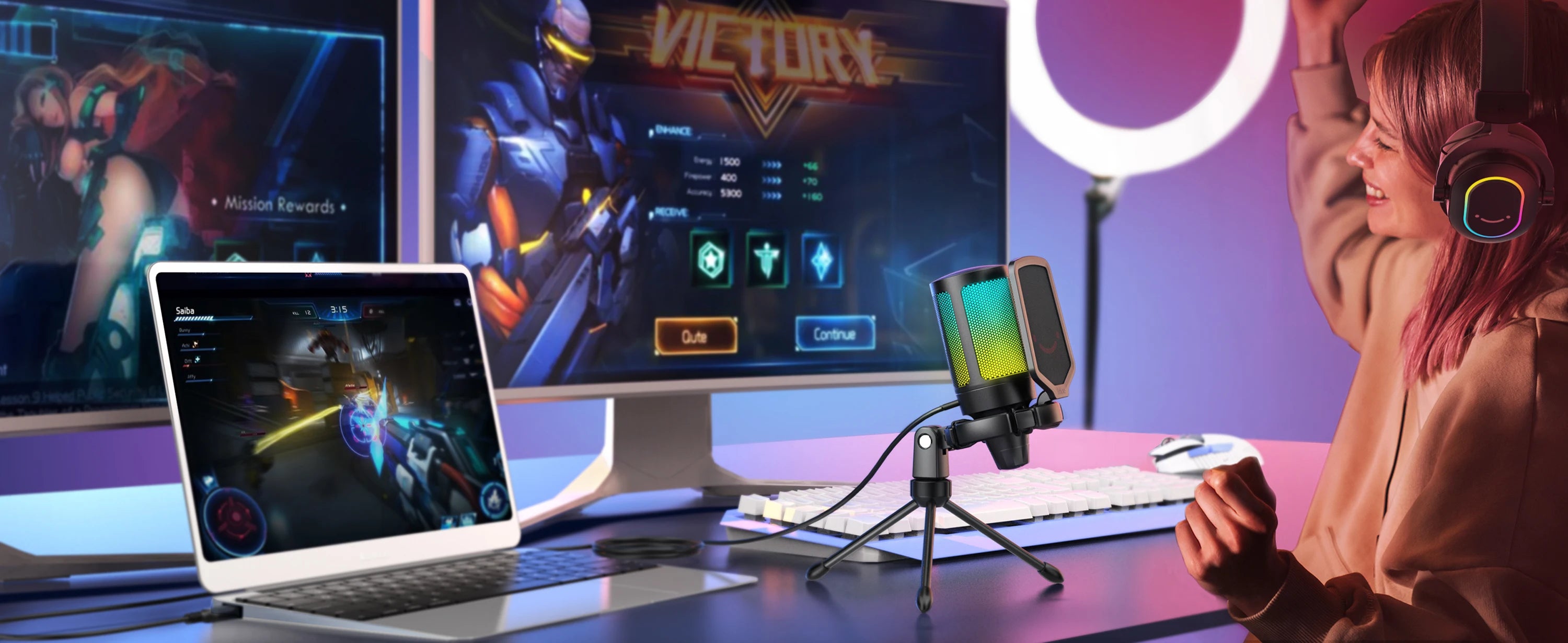FIFINE Ampligame USB Microphone for Gaming Streaming with Pop Filter Shock Mount&Gain Control,Multi Compatible,for PC/PS4/5 -A6V