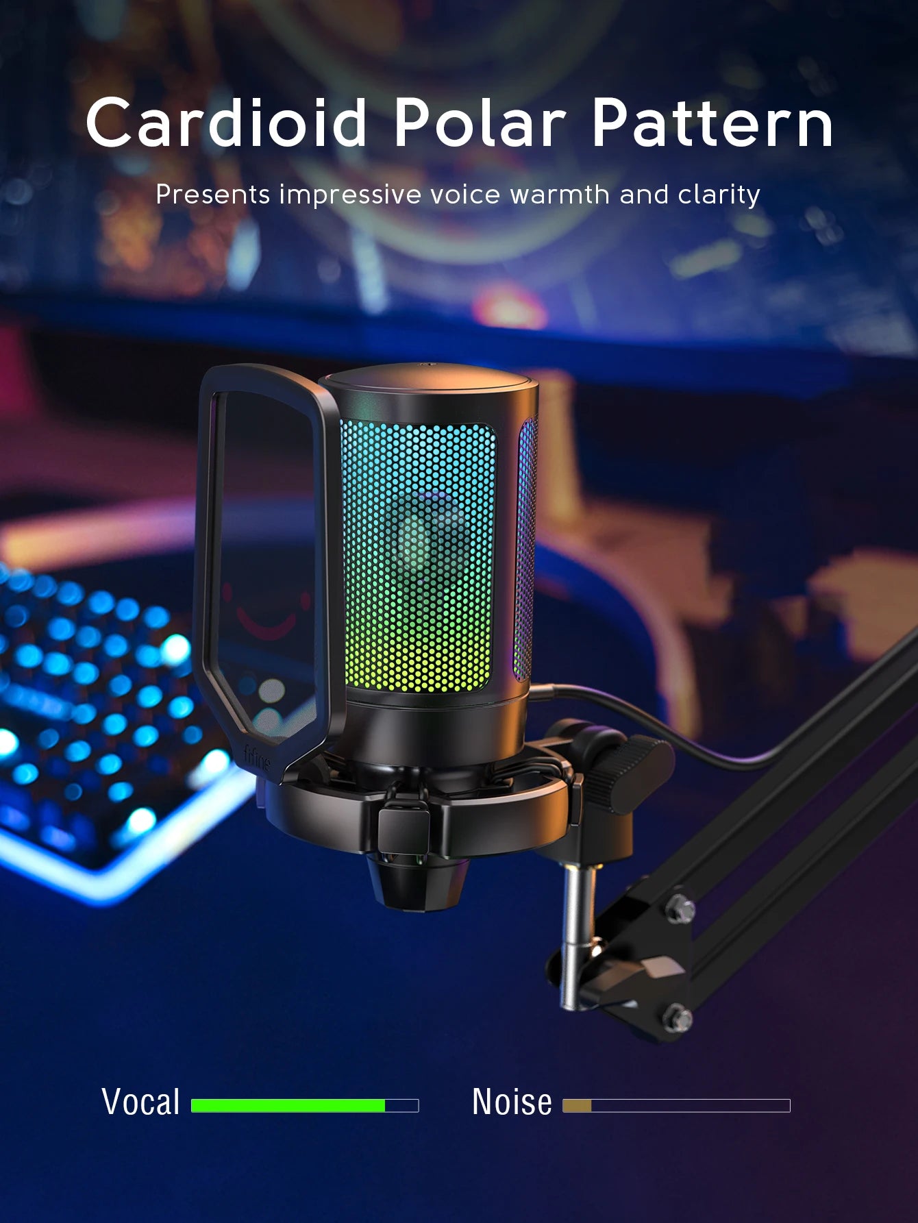 FIFINE Gaming USB Microphone Kit with Arm Stand for PC,PS4/5,Condenser Cardioid Mic Set with Touch Mute,RGB for Streaming -A6T