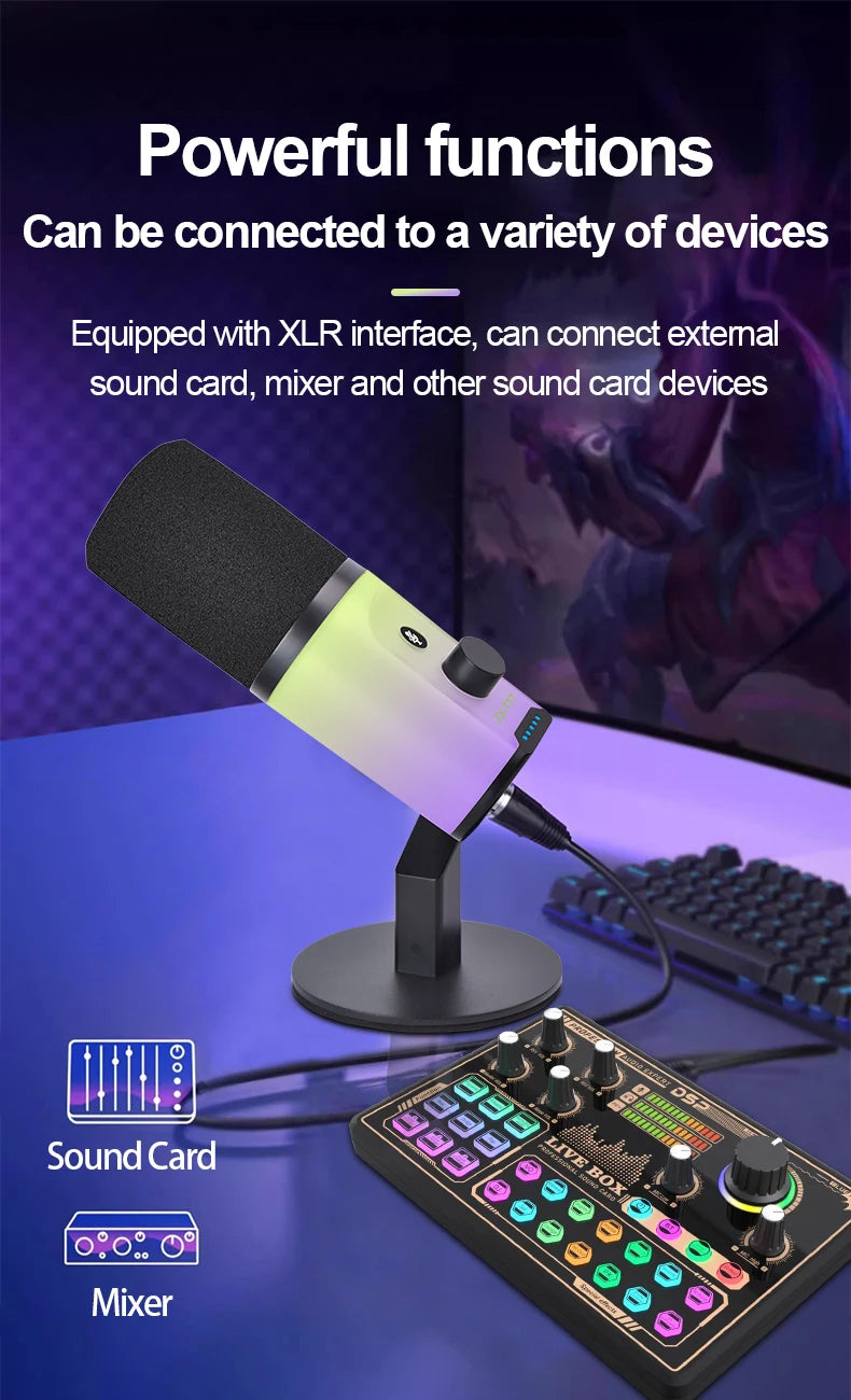 Convenient USB RGB dynamic microphone for live broadcast, podcast recording, game live broadcast XLR/USB dynamic microphone M1PR
