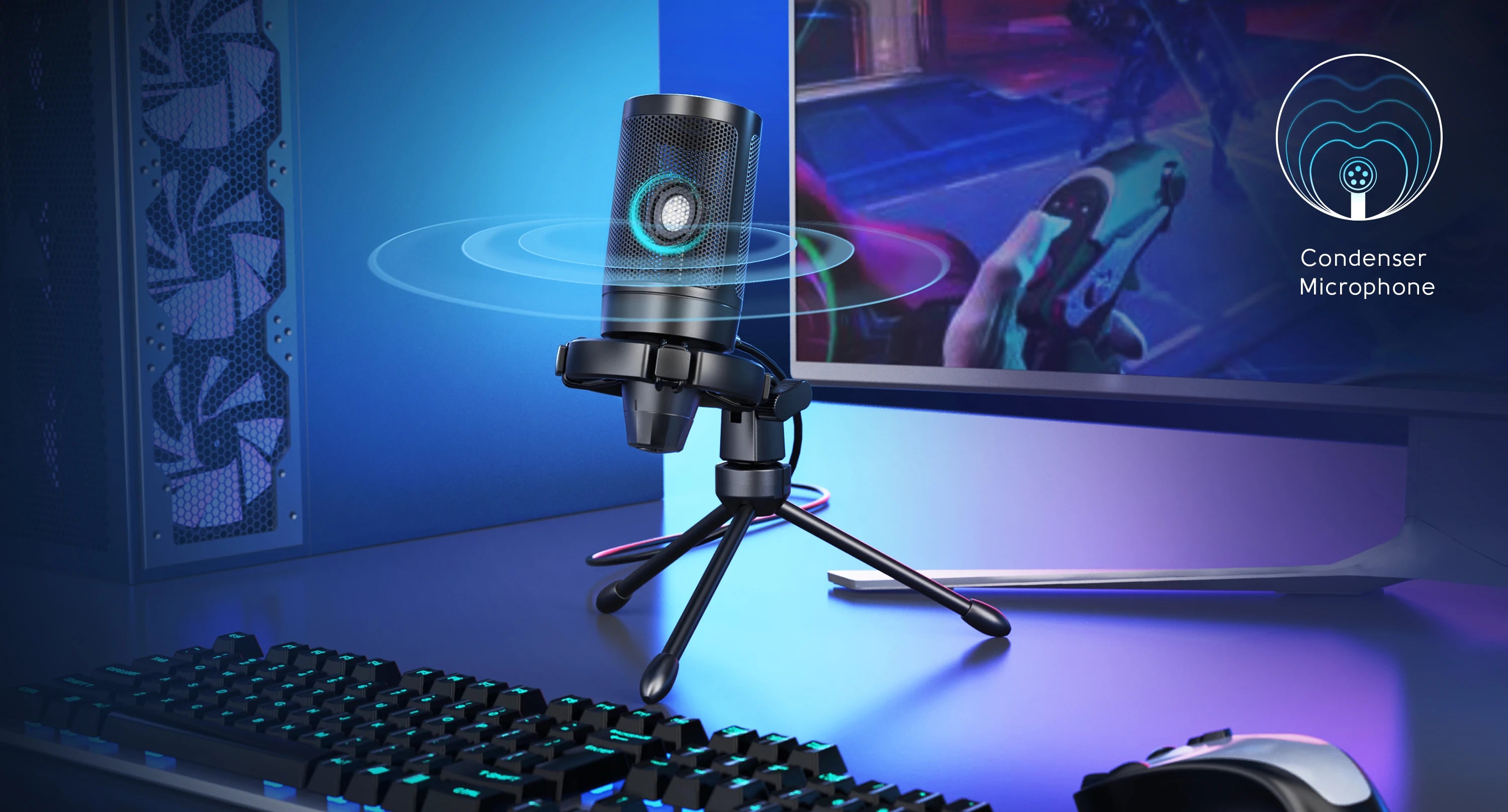 FIFINE Ampligame USB Microphone for Gaming Streaming with Pop Filter Shock Mount&Gain Control,Multi Compatible,for PC/PS4/5 -A6V