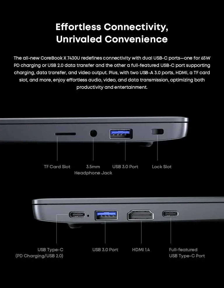 CHUWI CoreBook X Gaming Laptop 14.1 inch FHD IPS Screen AMD R5-7430U 16GB DDR4 RAM 512GB SSD Windows 11 Wifi6 Notebook Computer