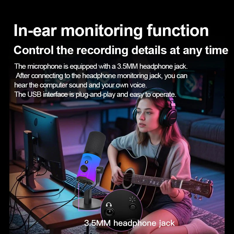 Convenient USB RGB dynamic microphone for live broadcast, podcast recording, game live broadcast XLR/USB dynamic microphone M1PR