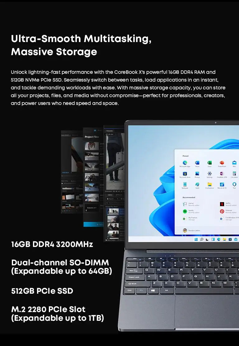 CHUWI CoreBook X Gaming Laptop 14.1 inch FHD IPS Screen AMD R5-7430U 16GB DDR4 RAM 512GB SSD Windows 11 Wifi6 Notebook Computer