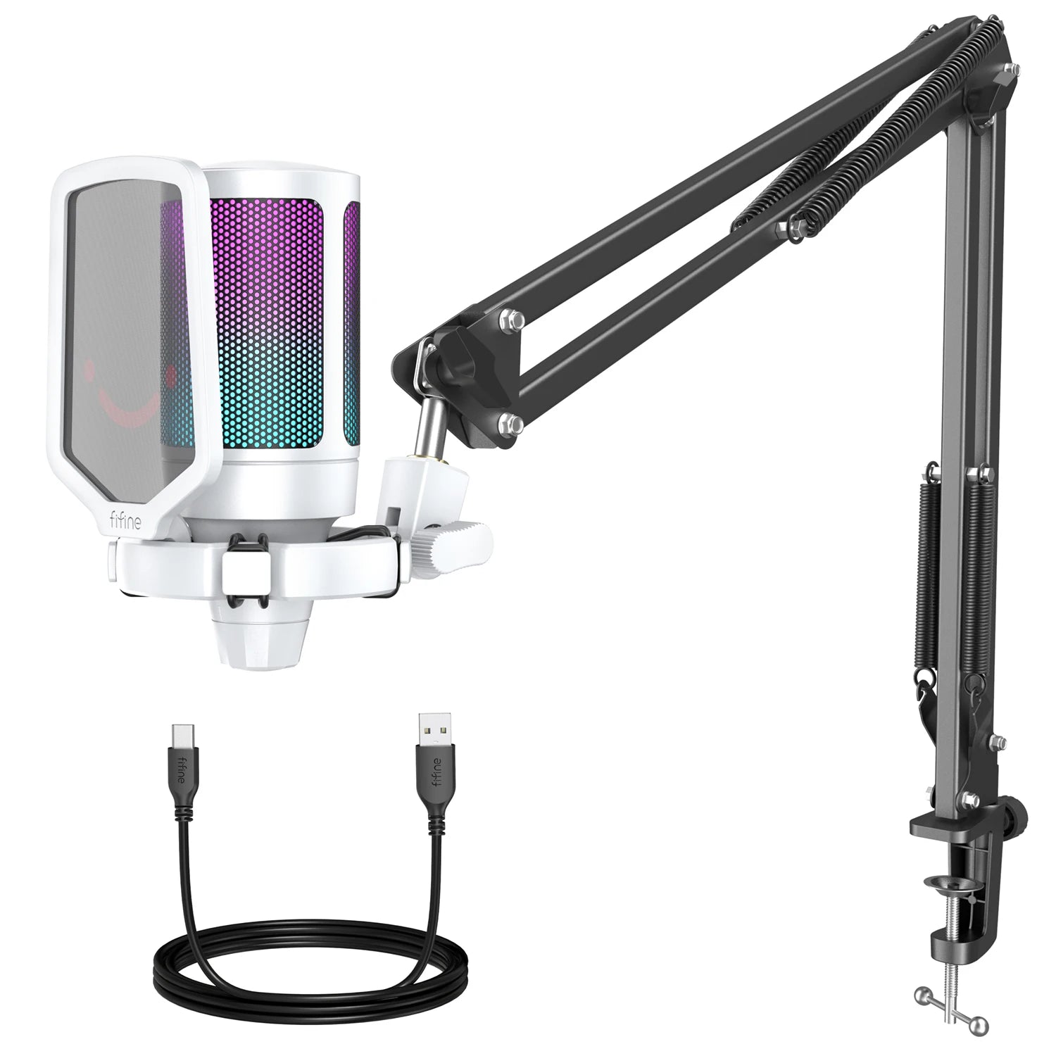 FIFINE Gaming USB Microphone Kit with Arm Stand for PC,PS4/5,Condenser Cardioid Mic Set with Touch Mute,RGB for Streaming -A6T