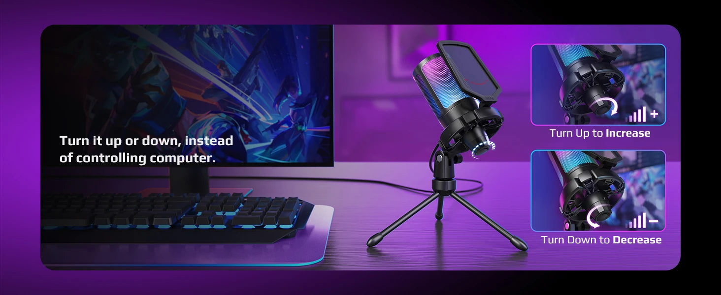 FIFINE USB Condenser Gaming Microphone, for PC PS4 PS5 MAC with Pop Filter Shock Mount&Gain Control for Podcasts ,Ampligame A6V