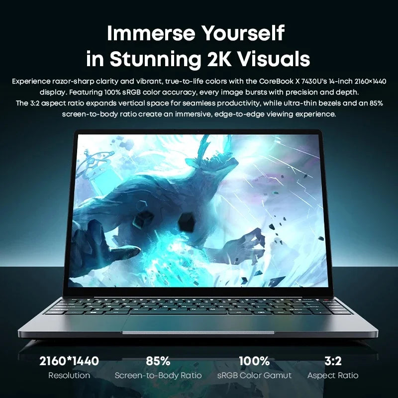CHUWI CoreBook X Gaming Laptop 14.1 inch FHD IPS Screen AMD R5-7430U 16GB DDR4 RAM 512GB SSD Windows 11 Wifi6 Notebook Computer