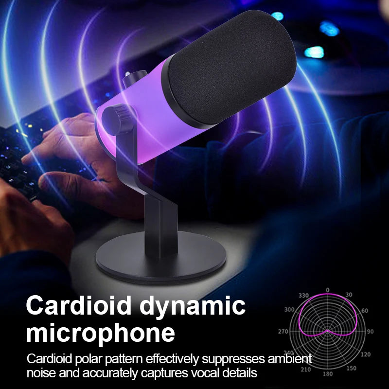 Convenient USB RGB dynamic microphone for live broadcast, podcast recording, game live broadcast XLR/USB dynamic microphone M1PR