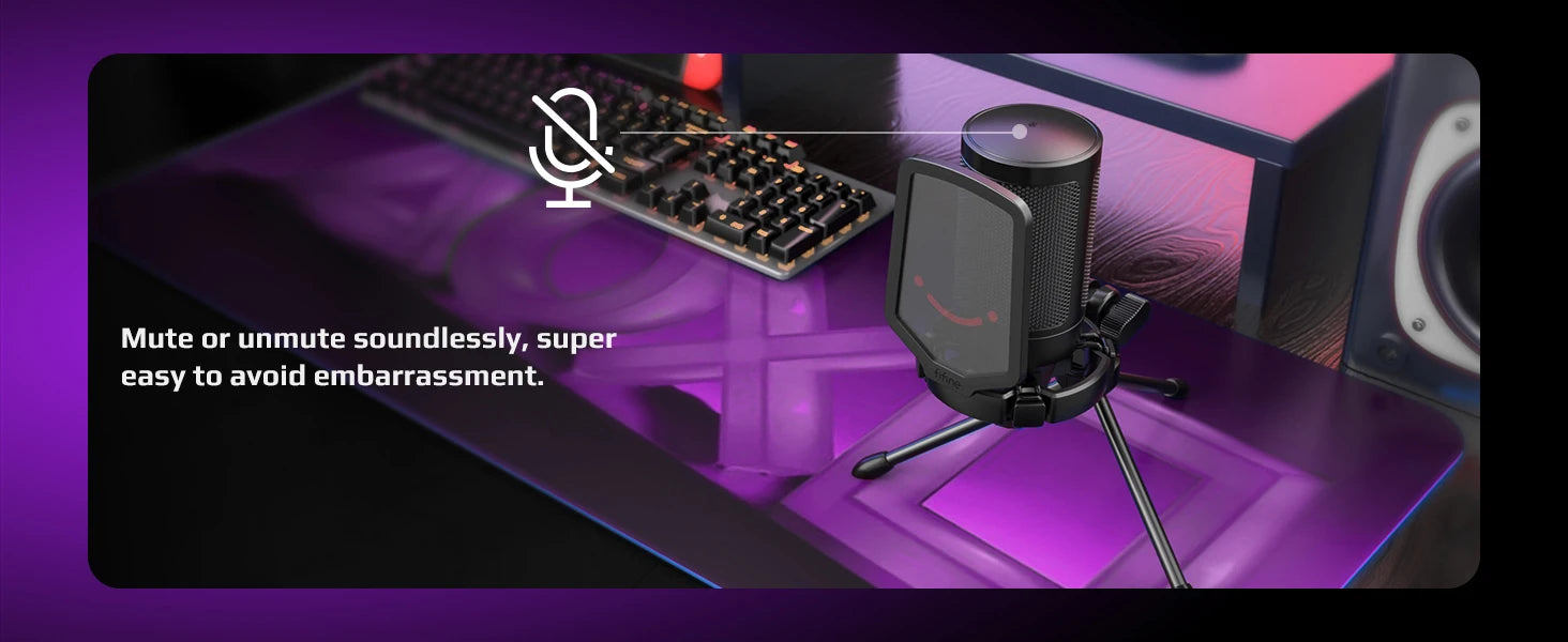 FIFINE USB Condenser Gaming Microphone, for PC PS4 PS5 MAC with Pop Filter Shock Mount&Gain Control for Podcasts ,Ampligame A6V