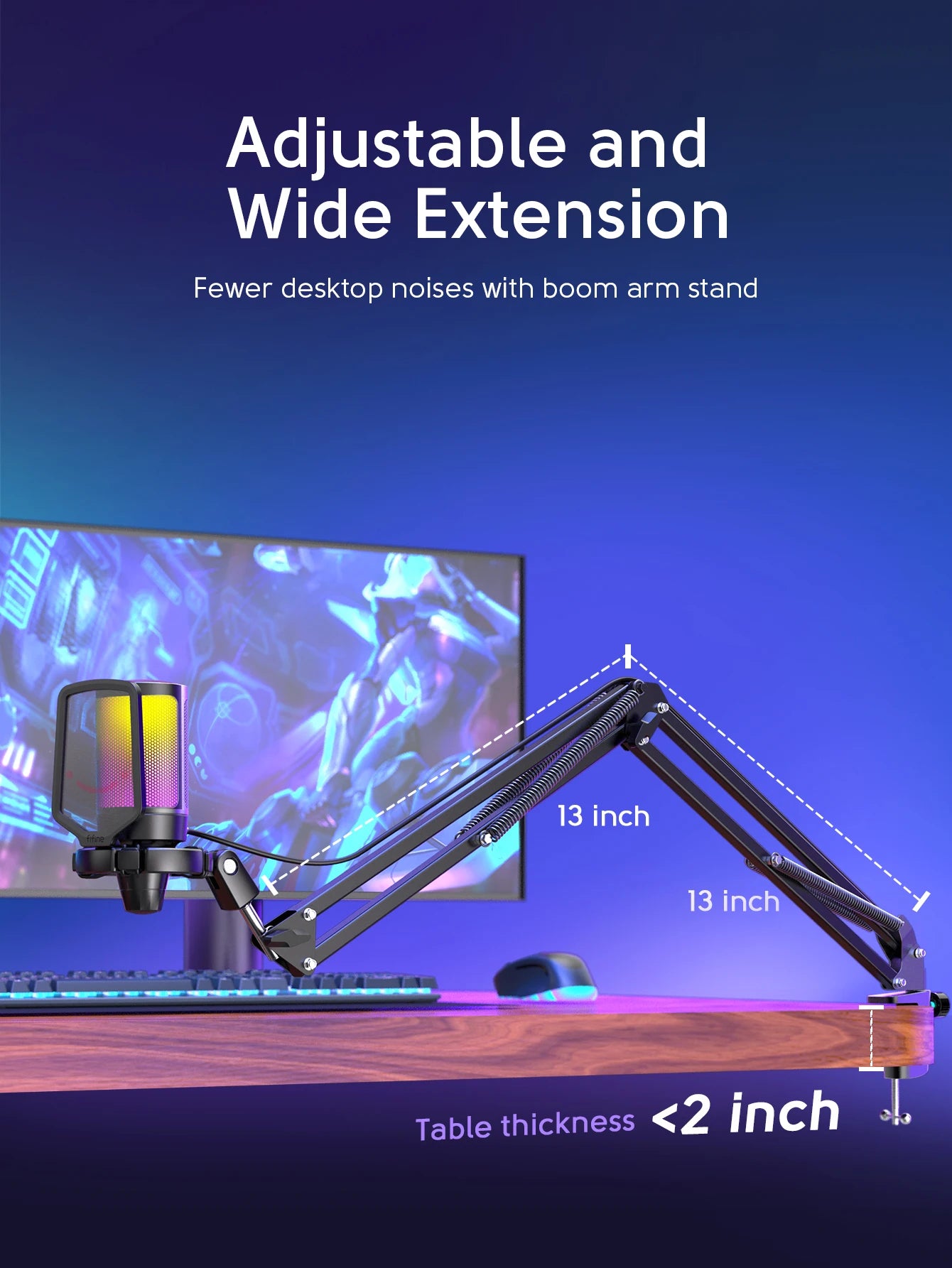 FIFINE Gaming USB Microphone Kit with Arm Stand for PC,PS4/5,Condenser Cardioid Mic Set with Touch Mute,RGB for Streaming -A6T