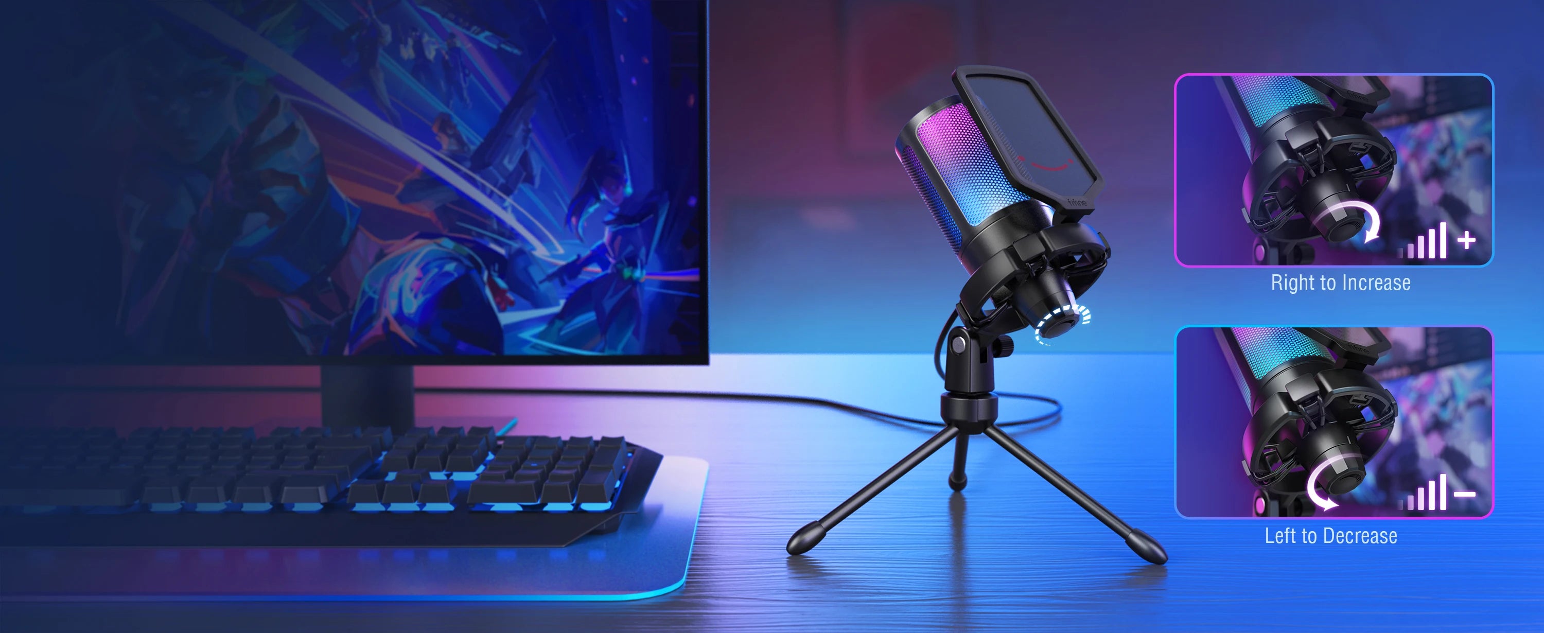 FIFINE Ampligame USB Microphone for Gaming Streaming with Pop Filter Shock Mount&Gain Control,Multi Compatible,for PC/PS4/5 -A6V