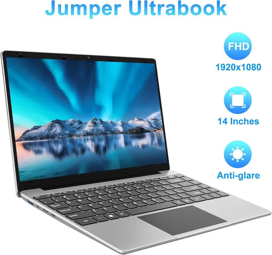 14 Inch Laptop PC 12GB LPDDR4 RAM 256GB SSD ROM 1080p FHD IPS Screen Windows 11 Computer with Celeron 4-Core Processor WIFI
