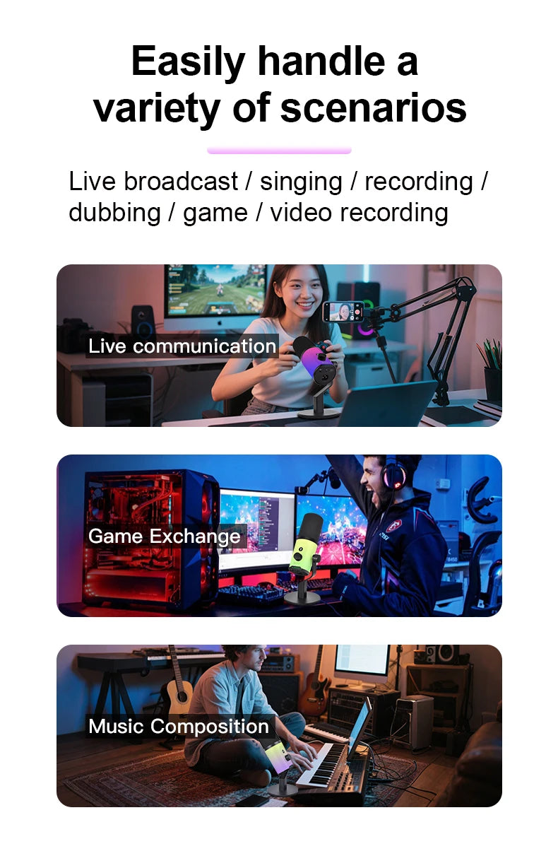 Convenient USB RGB dynamic microphone for live broadcast, podcast recording, game live broadcast XLR/USB dynamic microphone M1PR