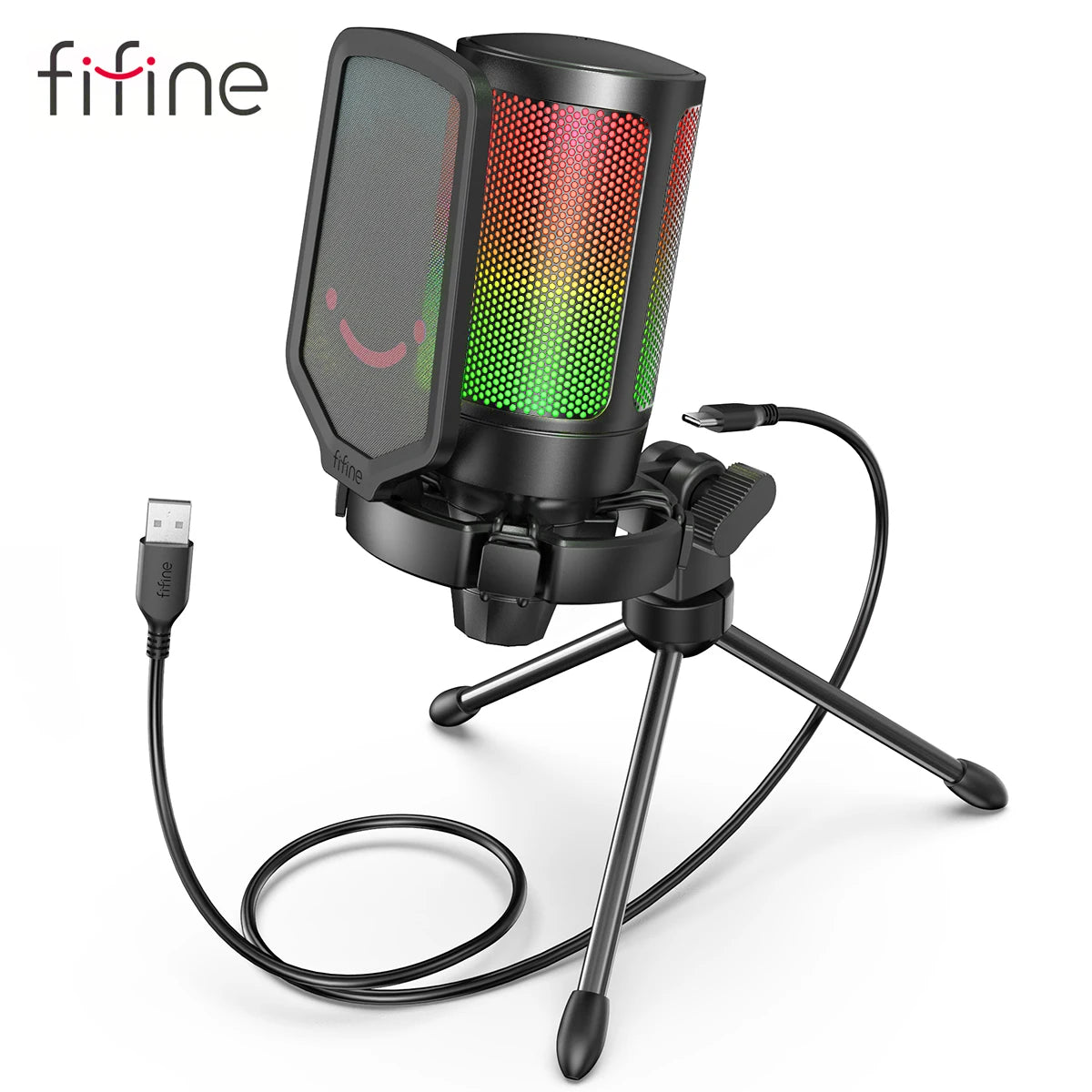 FIFINE Ampligame USB Microphone for Gaming Streaming with Pop Filter Shock Mount&Gain Control,Multi Compatible,for PC/PS4/5 -A6V