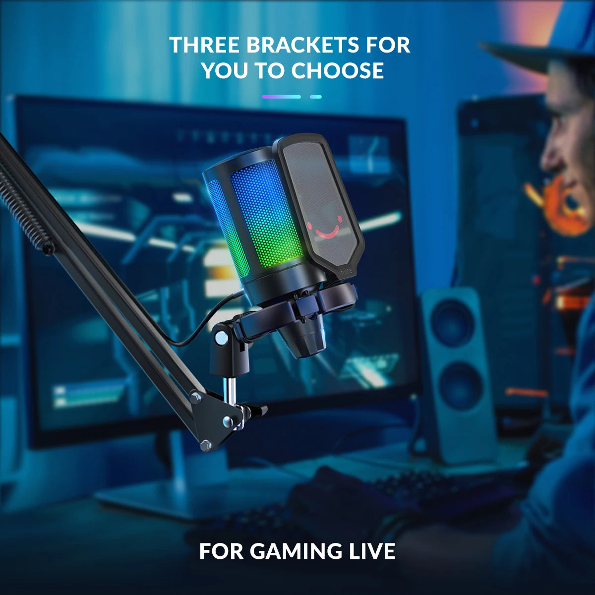 FIFINE Gaming USB Microphone Kit with Arm Stand for PC,PS4/5,Condenser Cardioid Mic Set with Touch Mute,RGB for Streaming -A6T