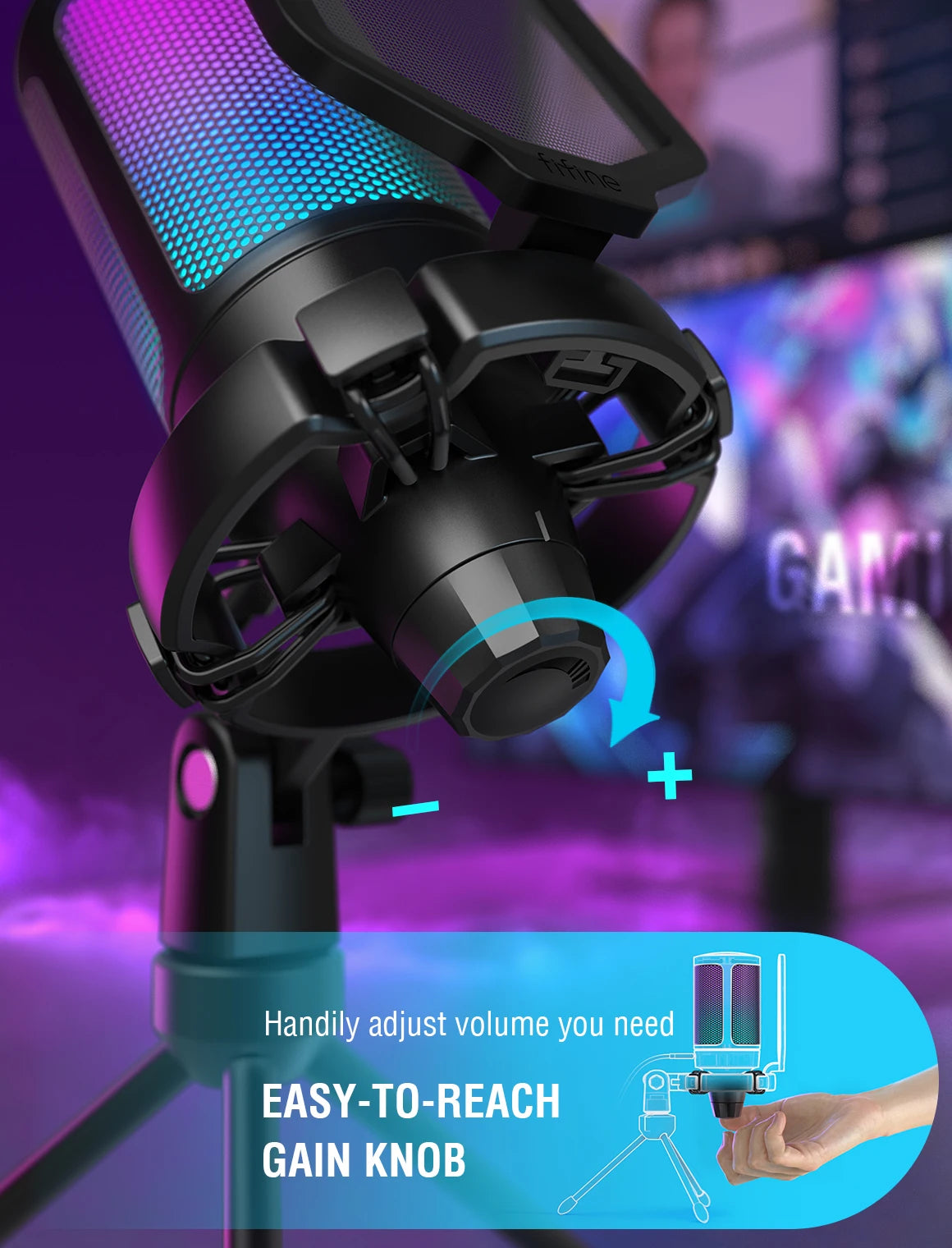 FIFINE Ampligame USB Microphone for Gaming Streaming with Pop Filter Shock Mount&Gain Control,Multi Compatible,for PC/PS4/5 -A6V