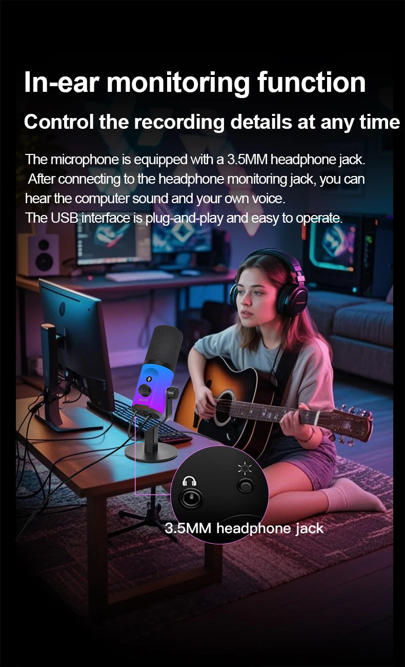 Convenient USB RGB dynamic microphone for live broadcast, podcast recording, game live broadcast XLR/USB dynamic microphone M1PR