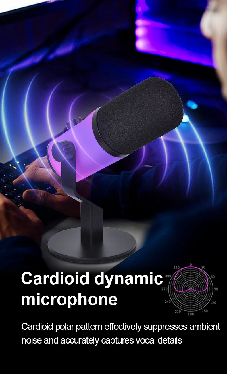 Convenient USB RGB dynamic microphone for live broadcast, podcast recording, game live broadcast XLR/USB dynamic microphone M1PR