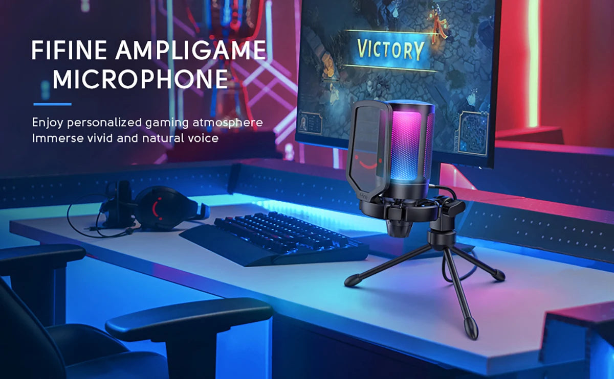 FIFINE Ampligame USB Microphone for Gaming Streaming with Pop Filter Shock Mount&Gain Control,Multi Compatible,for PC/PS4/5 -A6V